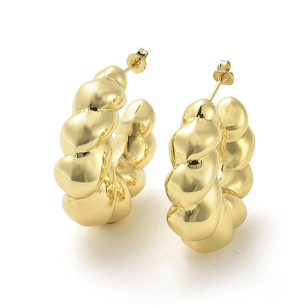 

PandaHall Rack Plating Brass Stud Earrings, Half Hoop Earrings, Cadmium Free & Lead Free, Real 18K Gold Plated, 31x11mm Brass Ring