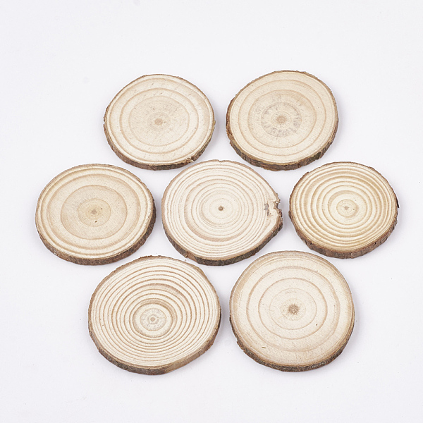 

PandaHall Undyed Unfinished Wooden Cabochons, Wood Slice, Tree Ring, PapayaWhip, 43~52x4.5mm Wood Tree Orange