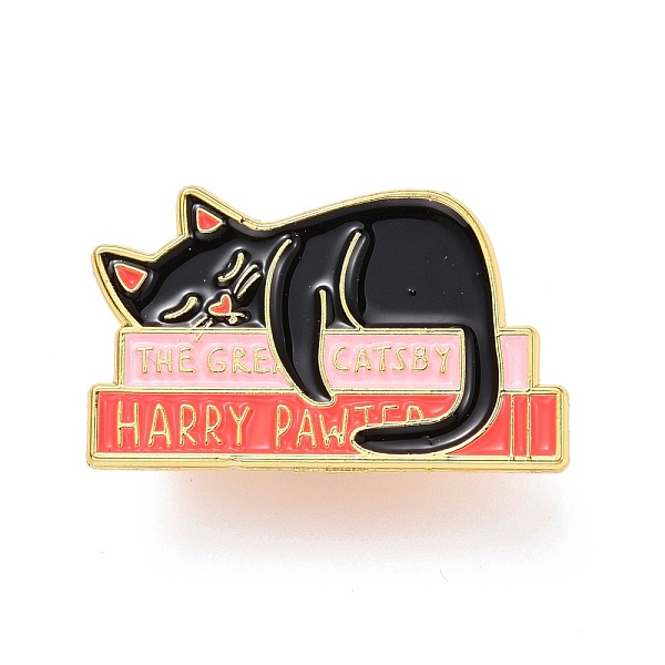 

PandaHall The Great Catsby Word Enamel Pin, Cat Sleeping Alloy Enamel Brooch for Backpack Clothes, Golden, Pink, 19x31x10.5mm, Pin: 1mm...., Black