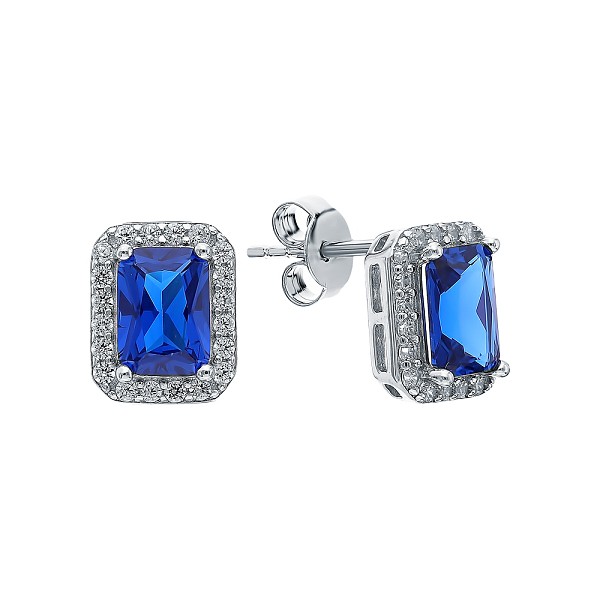 

PandaHall Elegant Sapphire Stud Earrings in Geometric Shape Silver for Banquet Sterling Silver