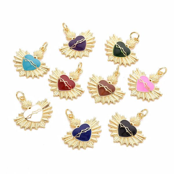 

PandaHall Brass Enamel Pendants, with Jump Ring, Cadmium Free & Nickel Free & Lead Free, Heart, Real 16K Gold Plated, Mixed Color..., Multicolor