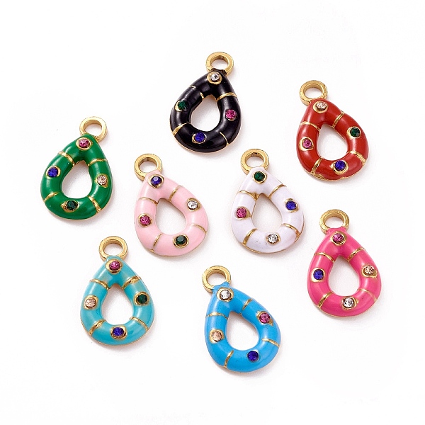 

PandaHall 304 Stainless Steel Rhinestone Pendants, with Enamel, Golden, Teardrop Charm, Mixed Color, 16x10x3mm, Hole: 2.2mm Stainless..., Multicolor