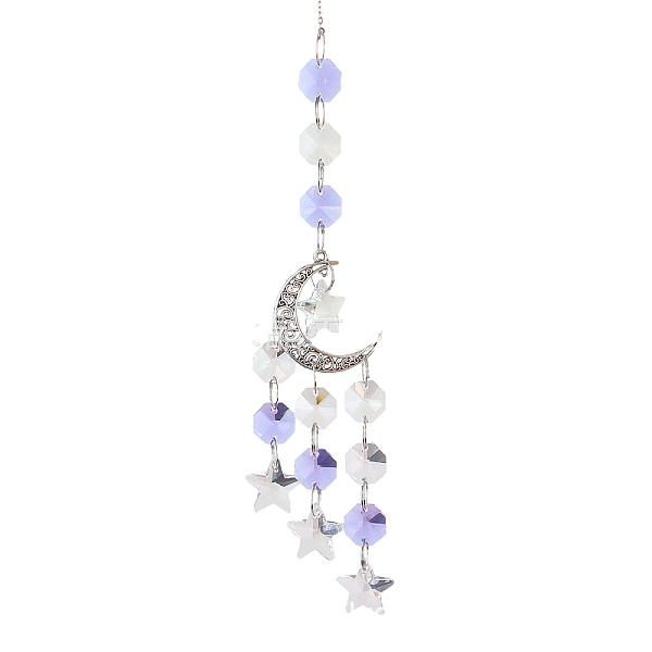 

PandaHall Alloy Big Pendant Decorations, Moon Hanging Sun Catchers, K9 Crystal Glass, with Iron Findings, for Garden, Wedding, Lighting..., Purple