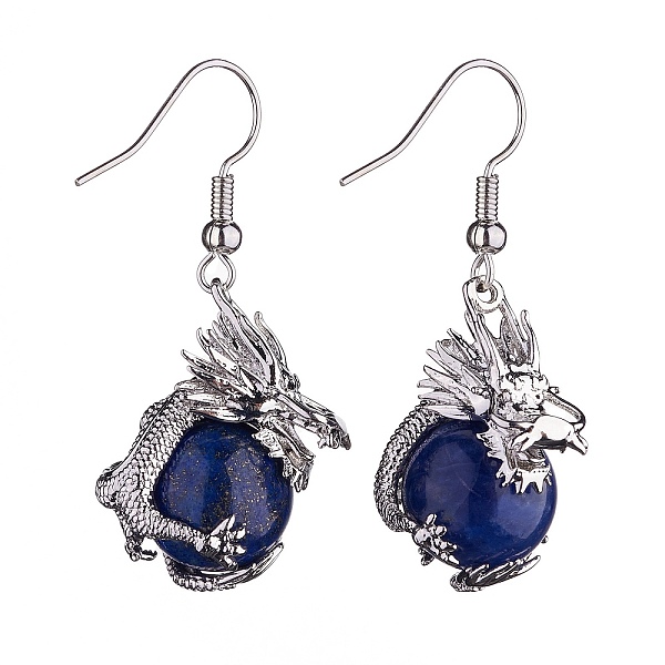 

PandaHall Natural Lapis Lazuli Dragon Dangle Earrings, Platinum Brass Jewelry for Women, 42mm, Pin: 0.6mm Lapis Lazuli