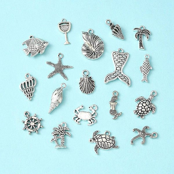 

PandaHall 18Pcs 18 Style Tibetan Style Alloy Pendants, Mixed Shapes, Antique Silver, 16~24x8.5~19x1~4.5mm, Hole: 1.5~2mm, 1pc/style Alloy...