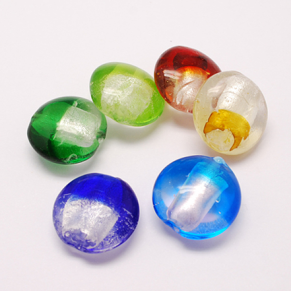 

PandaHall Handmade Silver Foil Lampwork Beads, Flat Round, Mixed Color, 20x10mm, Hole: 1.5mm Silver Foil Flat Round Multicolor
