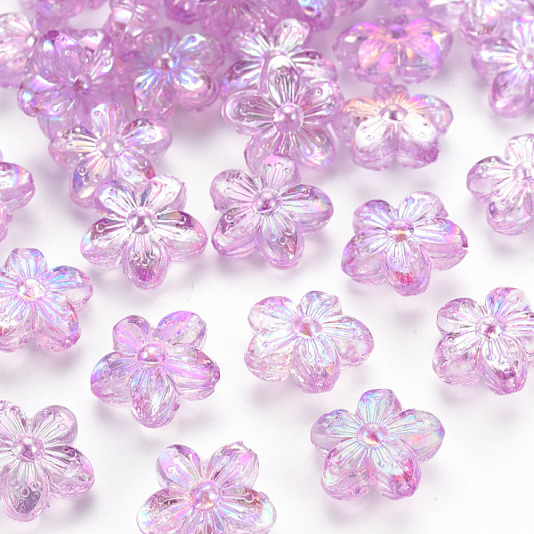 pandahall transparent acrylic beads, ab color, flower, violet, 14.5x15.5x7mm, hole: 1.8mm, about 657pcs/500g acrylic flower purple