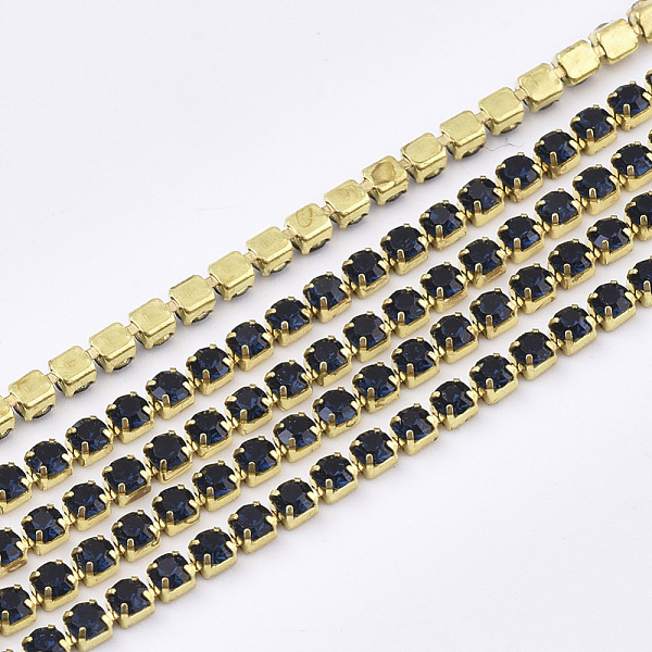 

PandaHall Nickel Free Raw(Unplated) Brass Rhinestone Strass Chains, Rhinestone Cup Chain, 2880pcs rhinestone/bundle, Grade A, Montana, 2.2mm..., Blue