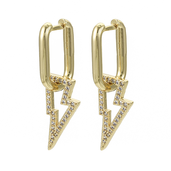 

PandaHall Brass Micro Pave Cubic Zirconia Dangle Huggie Hoop Earrings, Nickel Free, Lightning Bolt, Real 16K Gold Plated, Clear, 34mm, Pin...