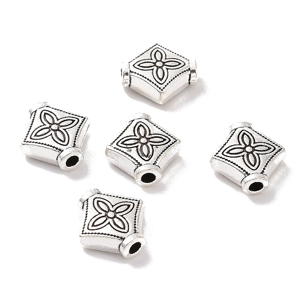 

PandaHall Tibetan Style Alloy Beads, Rhombus with Flower, Antique Silver, 10x10x3.5mm, Hole: 1.6mm, 1204pcs/1000g Alloy Rectangle