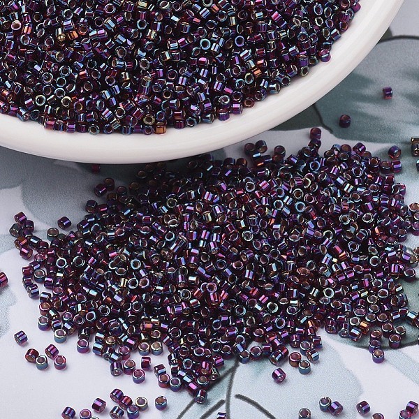 

PandaHall MIYUKI Delica Beads, Cylinder, Japanese Seed Beads, 11/0, (DB1694) Silver Lined Glazed Dark Cranberry AB, 1.3x1.6mm, Hole: 0.8mm..., Purple