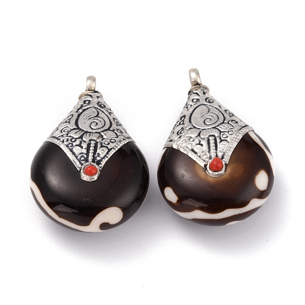 

PandaHall Resin Pendants, with Brass Findings, Teardrop, Antique Silver, Coconut Brown, 41~41.5x26~26.5x15~15.5mm, Hole: 5mm Brass+Resin...