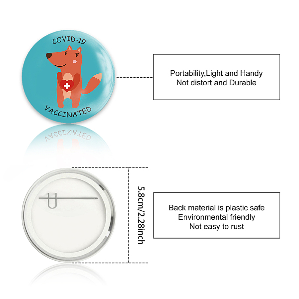 

PandaHall Tinplate Brooch, with Plastic Bottom & Iron Pin, Flat Round, Colorful, Fox Pattern, 58x4mm, 9pcs/set Tinplate Fox