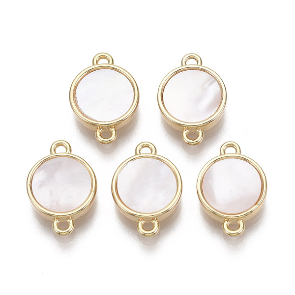 

PandaHall Brass Links, with Freshwater Shell, Nickel Free, Flat Round, Real 18k Gold Plated, Seashell Color, 14x10x3mm, Hole: 1.2mm...