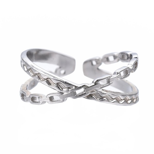 

PandaHall 304 Stainless Steel Criss Cross Open Cuff Ring, Chunky Ring for Women, Stainless Steel Color, US Size 6 3/4(17.1mm) 304 Stainless...