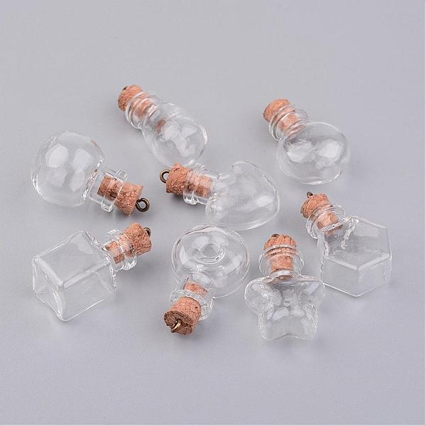 

PandaHall Glass Bottle Pendants, with Wood Cork Stopper, Mixed Shapes, Clear, 32.5~34.5x15~22x11~20mm, Hole: 1.5mm, Bottle Capacity: 1~2.5ml...