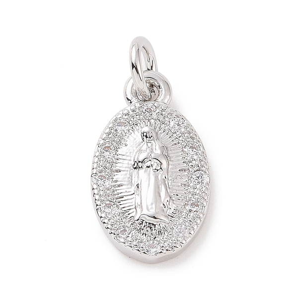 

PandaHall Brass Micro Pave Cubic Zirconia Charms, with Jump Ring, Oval with Religion Virgin Mary Charm, Platinum, 14.5x8.5x2.5mm, Hole..., Clear