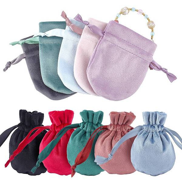

PandaHall 10 Pcs 10 Colors Velvet Jewelry Pouches Bags, with Polyester Cord, Drawstring Bags, Rectangle, Mixed Color, 9.8~10x7.5x0.25cm..., Multicolor