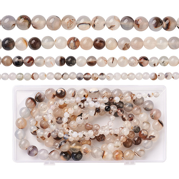 4 Rangs 4 Tailles De Perles Rondes En Agate Naturelle