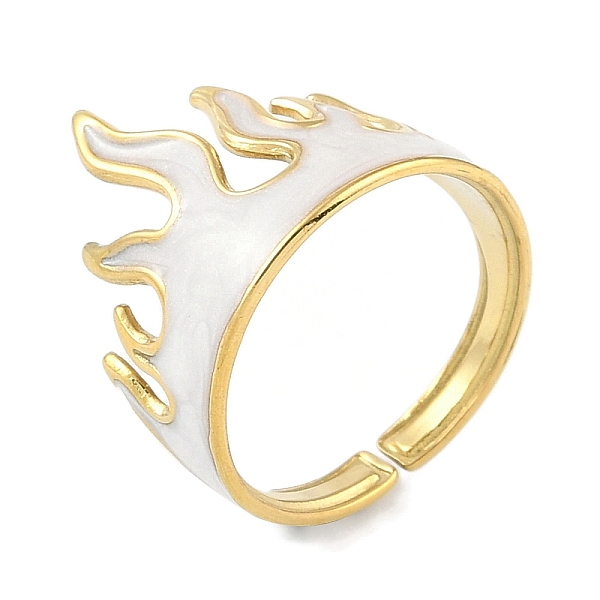 

PandaHall Ion Plating(IP) 304 Stainless Steel Enamel Flame Shape Cuff Finger Rings, Open Rings for Women, Real 18K Gold Plated, 16mm..., White
