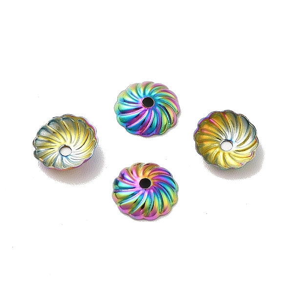 

PandaHall Ion Plating(IP) 304 Stainless Steel Bead Caps, Flower, Rainbow Color, 7x2mm, Hole: 1mm 304 Stainless Steel