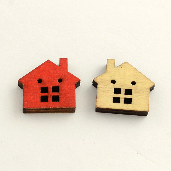 

PandaHall 2-Hole Dyed Wooden Buttons, Cabin/House, Mixed Color, 22x23x4mm, Hole: 2mm Wood Building Multicolor