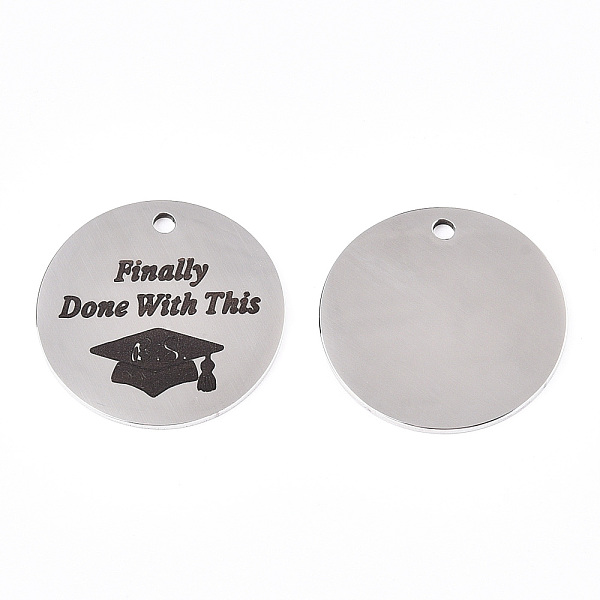 

PandaHall 201 Stainless Steel Pendants, Flat Round with Word Finally Done with This, Stainless Steel Color, 30x1.5mm, Hole: 2mm 201...