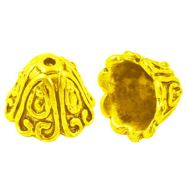 

PandaHall Tibetan Style Bead Caps, Golden, Lead Free 15x11mm, hole: 2mm, Inner Diameter: 11.5mm Alloy