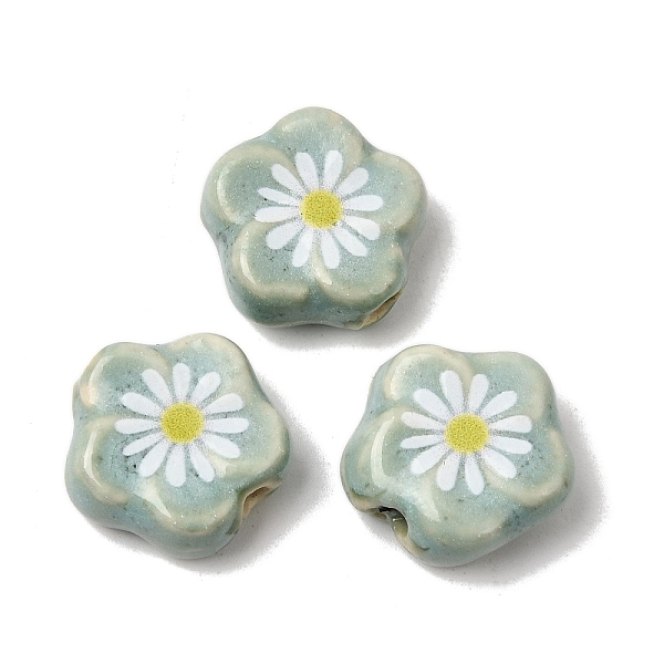 Glaze Daisy Flower Printed Porcelain Beads Glaze Daisy Flower Printed Porcelain Beads