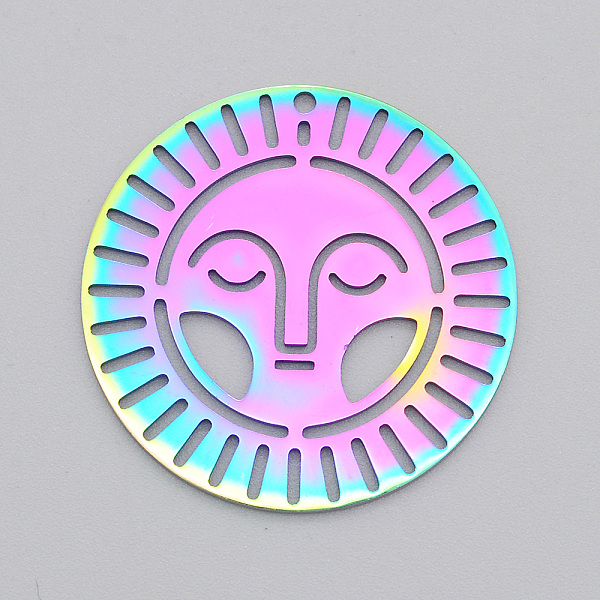 

PandaHall Ion Plating(IP) 201 Stainless Steel Pendants, Laser Cut, Sun, Rainbow Color, 30x30x1mm, Hole: 1.5mm 201 Stainless Steel Sun