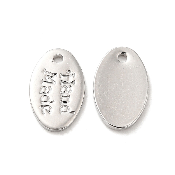 

PandaHall Brass Charms, Oval with Word Handmade Charm, Platinum, 11x7x1mm, Hole: 1mm Brass Oval