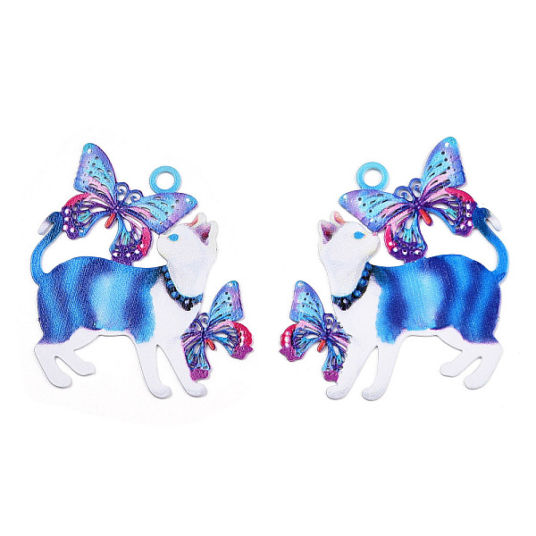 

PandaHall Spray Painted 430 Stainless Steel Filigree Pendants, Cat with Butterfly Charm, Dodger Blue, 39.5x35x0.5mm, Hole: 2.8mm 430...