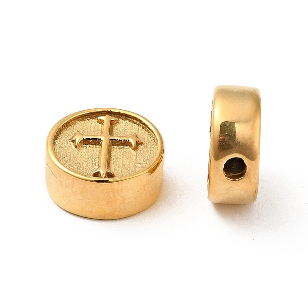 

PandaHall Ion Plating(IP) 304 Stainless Steel Beads, Flat Round with Cross, Golden, 10.5x4.5mm, Hole: 1.6mm 304 Stainless Steel Flat Round