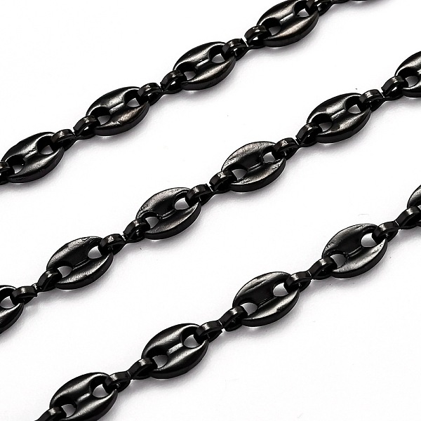 PandaHall 304 Stainless Steel Coffee Bean Chains, with Spool, Unwelded, Electrophoresis Black, 7.3x5.2x1.4mm, about 32.8 Feet(10m)/roll. 304...