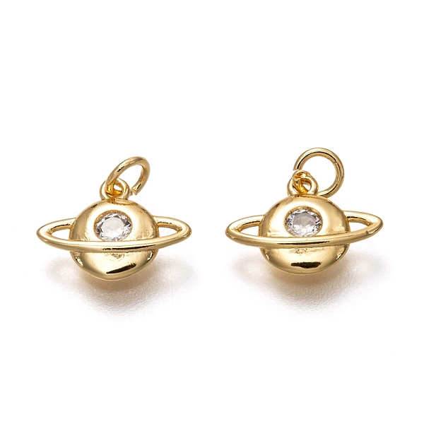 

PandaHall Brass Micro Pave Clear Cubic Zirconia Charms, Long-Lasting Plated, with Jump Rings, Planet, Real 18K Gold Plated, 9x12x2mm, Jump...