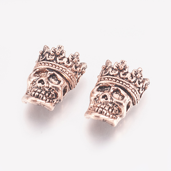 

PandaHall Tibetan Style Alloy Beads, Skull with Crown, Antique Rose Gold, 16x12x6mm, Hole: 2mm Alloy Skull