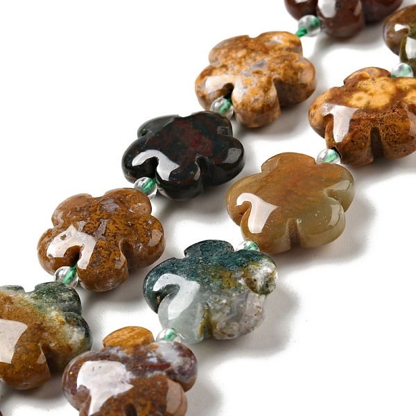 

PandaHall Natural Ocean Jasper/Ocean Agate Beads Strands, 5-petal Flower, 14~15x14~15x6~7mm, Hole: 1.2mm, about 27pcs/strand, 16.14''...