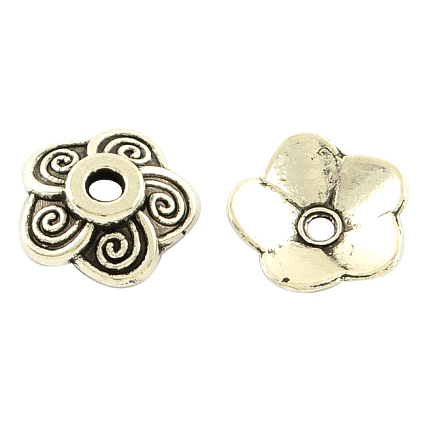 

PandaHall Tibetan Style Alloy Flower Bead Caps, 5-Petal, Cadmium Free & Lead Free, Antique Silver, 8x2mm, Hole: 1.5mm Alloy
