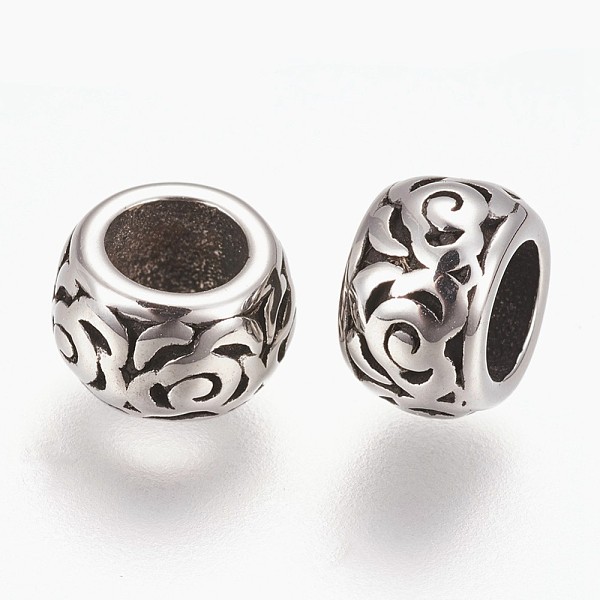 

PandaHall 304 Stainless Steel European Beads, Large Hole Beads, Flat Round, Antique Silver, 8x5mm, Hole: 4.5mm 304 Stainless Steel Flat...
