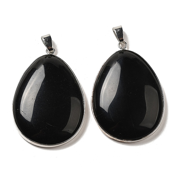 

PandaHall Natural Black Onyx Pendants, Platinum Plated Brass Teardrop Charms with Iron Snap on Bails, Dyed & Heated, 46x31.5x7mm, Hole...