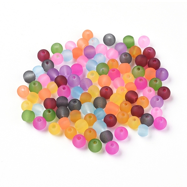 

PandaHall Frosted Glass Beads, Mixed Color, Round, about 4mm in diameter, hole: 1mm Glass Round Multicolor