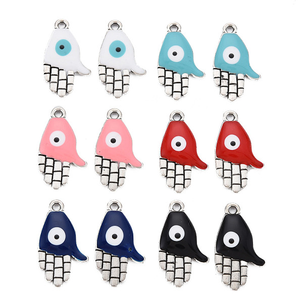 

PandaHall Rack Plating Alloy Enamel Pendants, Cadmium Free & Nickel Free & Lead Free, Hand with Eye, Antique Silver, Mixed Color..., Multicolor