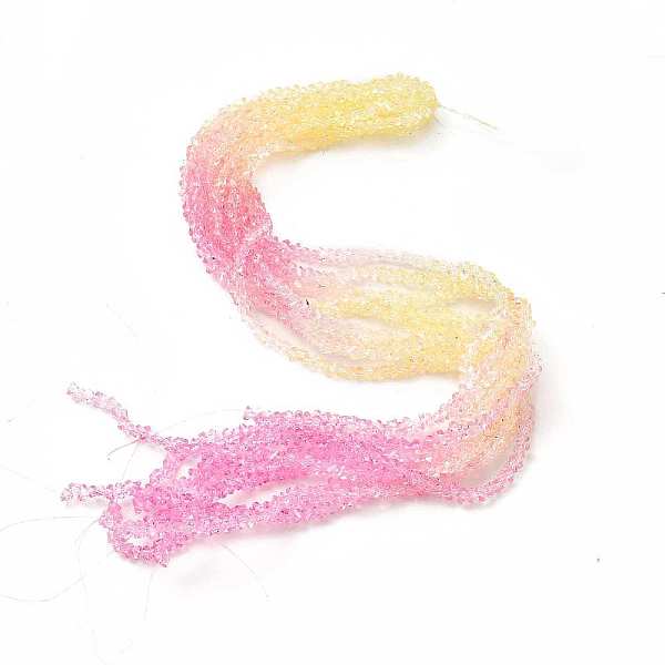 

PandaHall Transparent Glass Bead Strands, Segmented Multi-color Beads, Triangle, Pearl Pink, 4.5x4x3.5mm, Hole: 1mm, about 134~137pcs/strand...