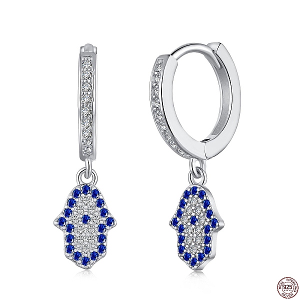 

PandaHall Rhodium Plated 925 Sterling Silver Micro Pave Cubic Zirconia Hoop Earrings for Women, Hamsa Hand Dangle Earrings, with S925 Stamp...