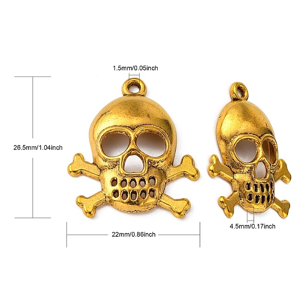 

PandaHall Tibetan Style Pendants for Halloween, Pirate Style Skull, Cadmium Free & Lead Free, Antique Golden, 26.5x22x4.5mm, Hole: 1.5mm...
