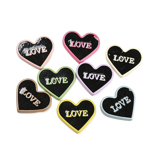 

PandaHall Opaque Resin Cabochons, Heart with Word Love, Mixed Color, 26x29x3.5mm Resin Heart Multicolor