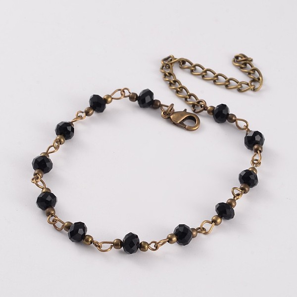 

PandaHall Antique Bronze Iron Glass Bead Anklets, with Brass Lobster Claw Clasps, Mixed Color, 205mm Glass Multicolor