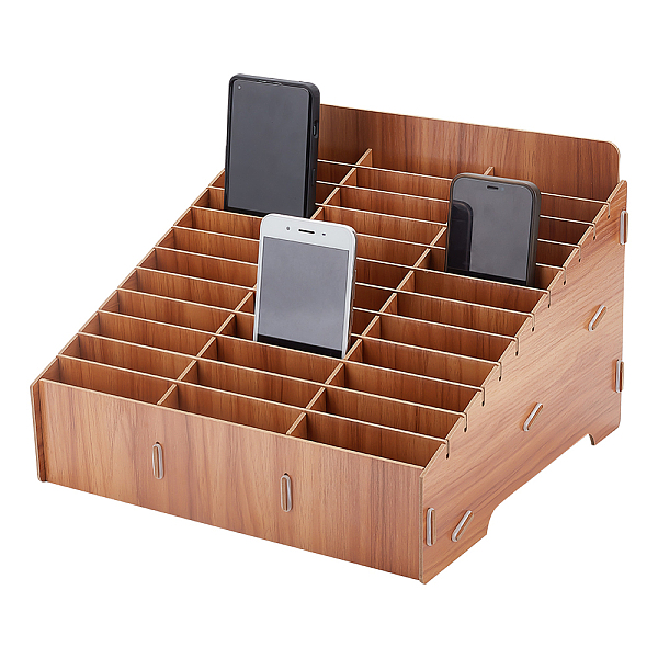 

PandaHall 36-Grid Wooden Cell Phone Storage Box, Mobile Phone Holder, Desktop Organizer Storage Box for Classroom Office, Trapezoid, Dark...
