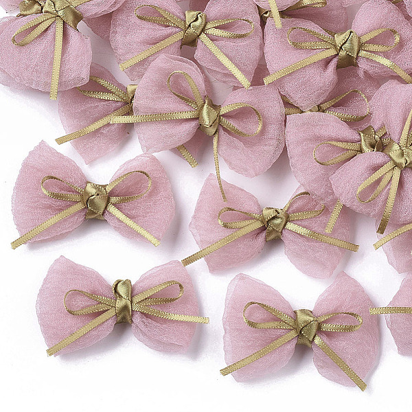 

PandaHall Handmade Woven Costume Accessories, Bowknot & Hair Bows, Flamingo, 35~40x44.5~48x12~14mm Organza Bowknot Pink