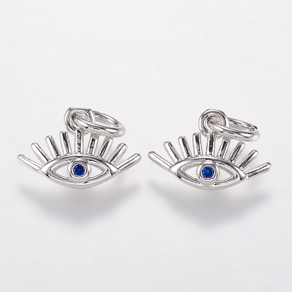 

PandaHall Brass Micro Pave Cubic Zirconia Charms, Eye Pendants, Blue, Platinum, 9x13x2mm, Hole: 3.5mm Brass+Cubic Zirconia Eye Blue